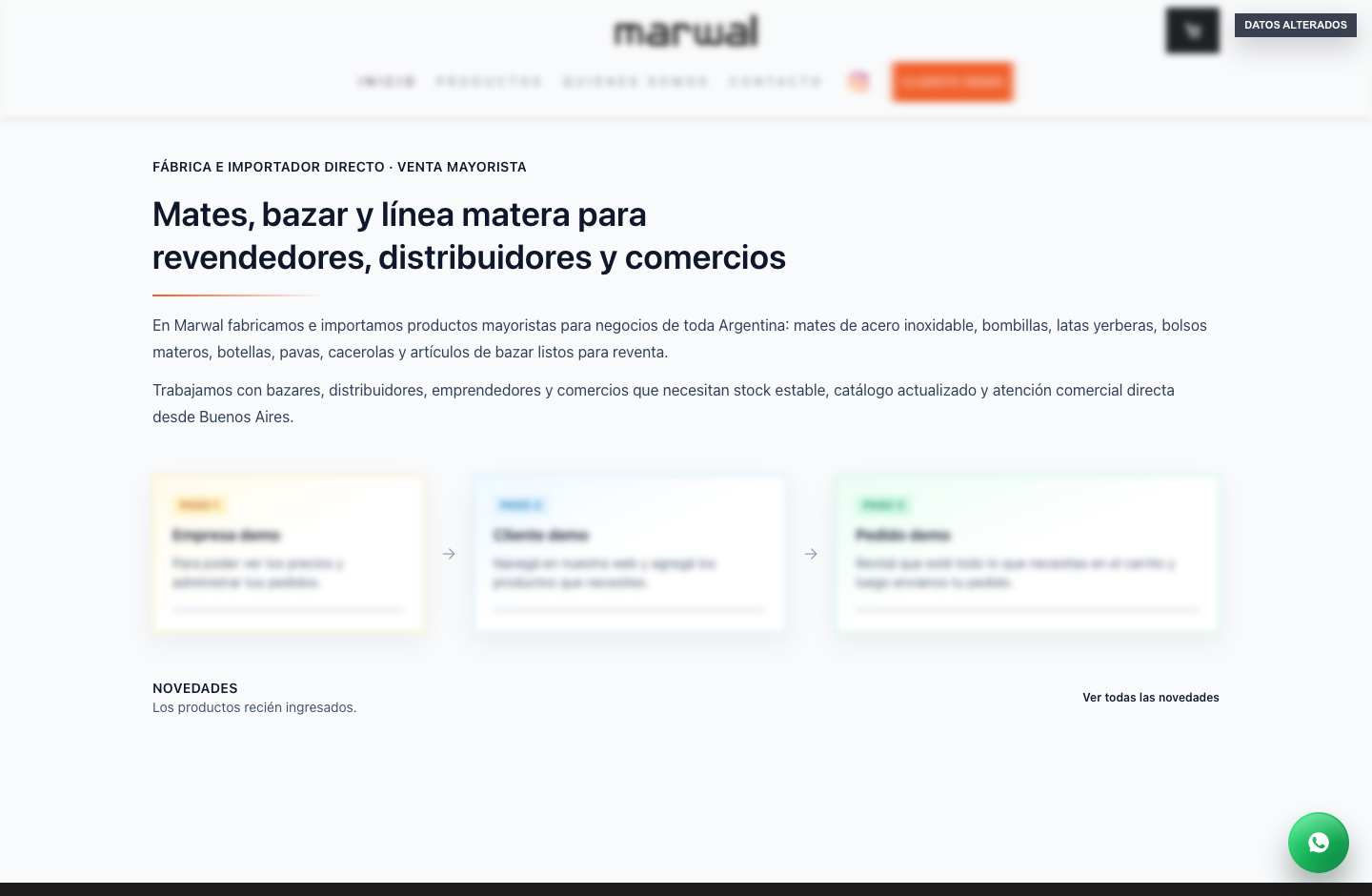 Captura de Marwal Web · Ecommerce mayorista